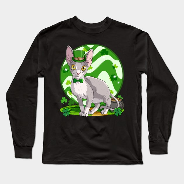 Devon Rex Cat St. Patricks Day Leprechaun Long Sleeve T-Shirt by Noseking